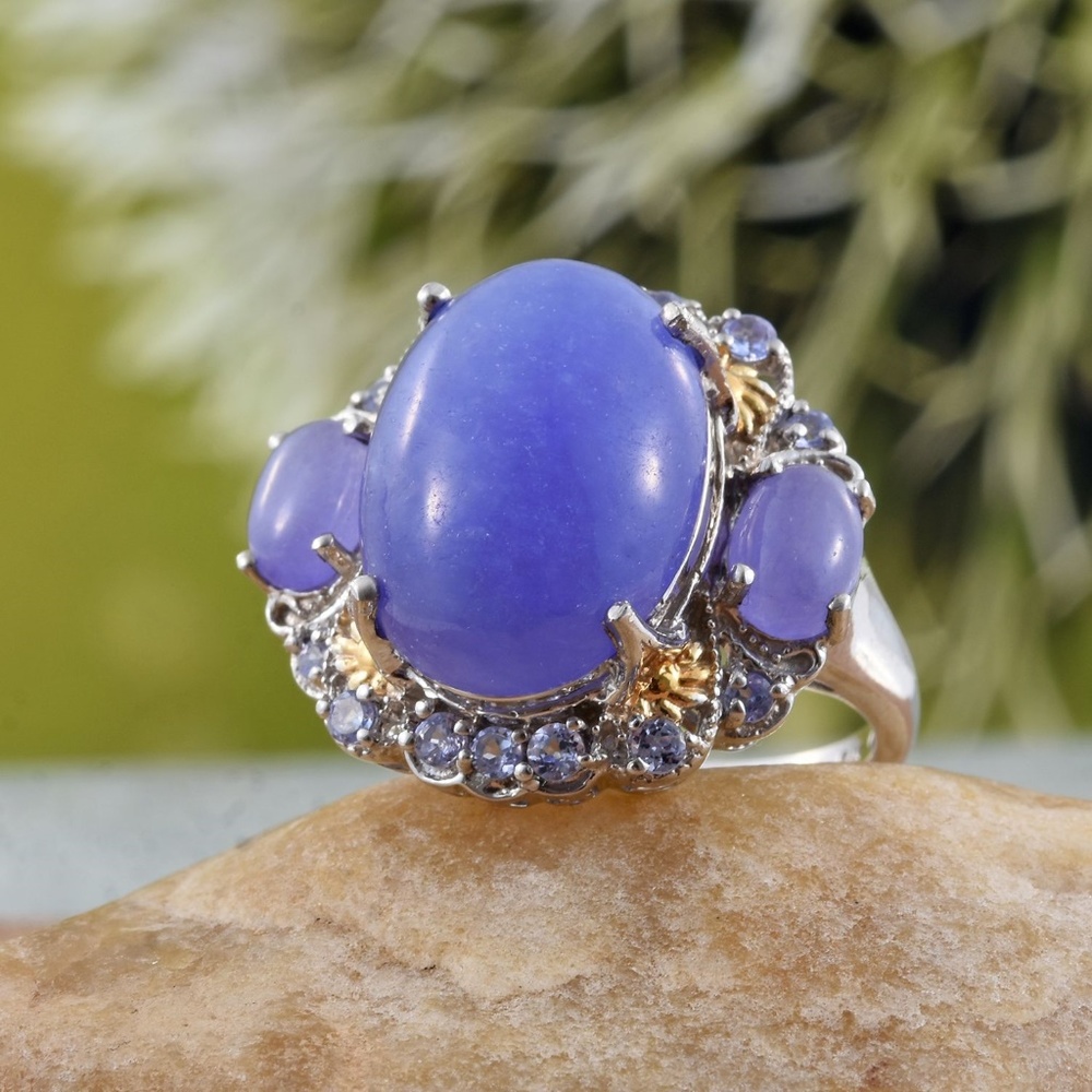 NEW Size 7 Burmese Purple Jade & Tanzanite Ring